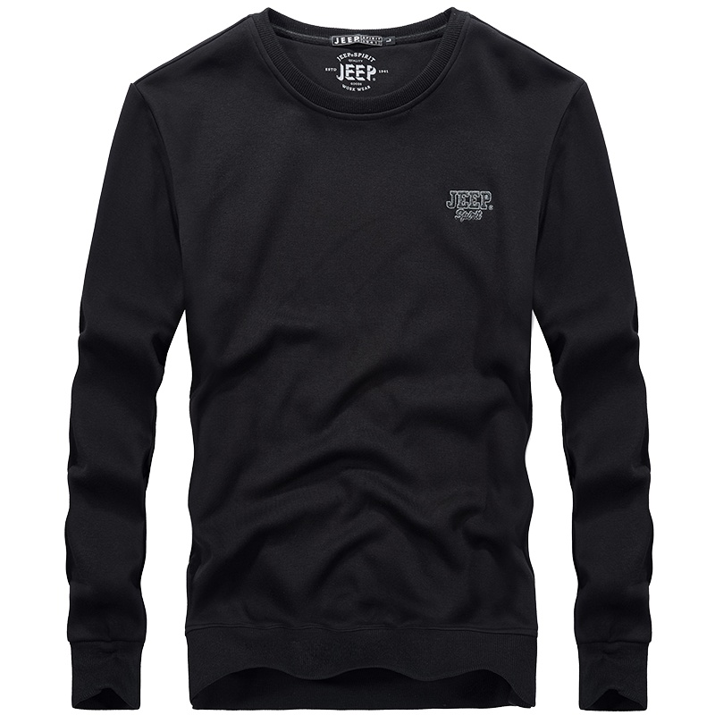 JEEP/吉普秋季新款男士简约个性纯色百搭加绒圆领套头休闲长袖卫衣FSM