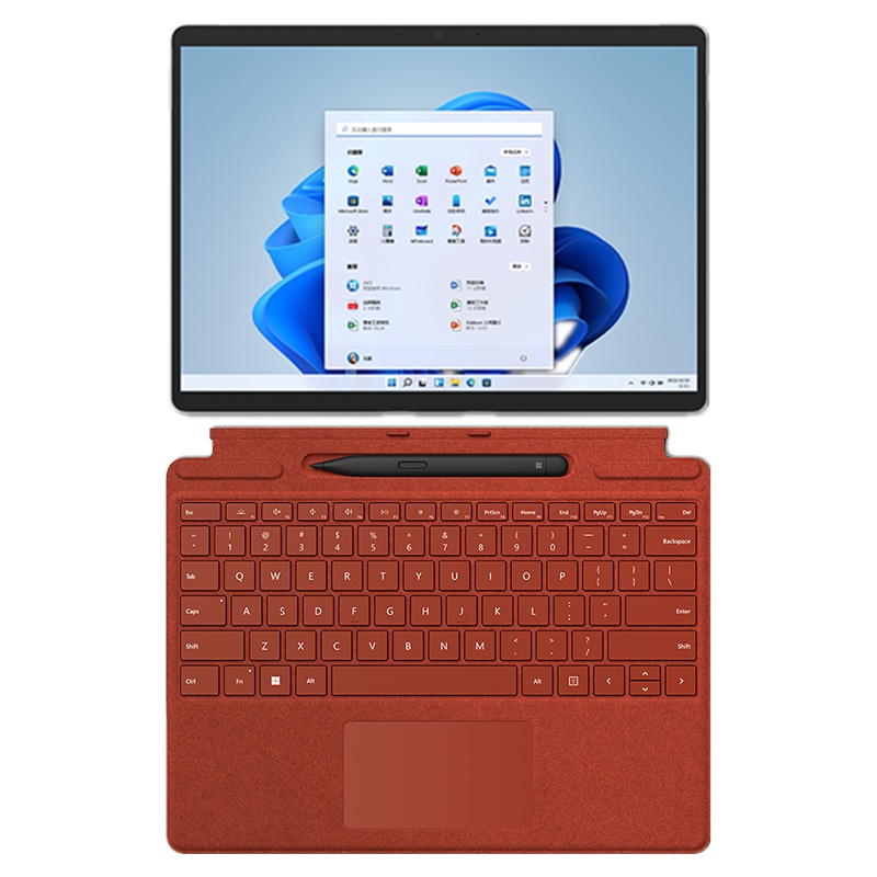 [配原装波比红键盘+触控笔]微软(Microsoft)Surface Pro8 8G 256G 11代i5-1135G7 二合一平板电脑 亮铂金 石墨灰 13英寸 触屏笔记本电脑