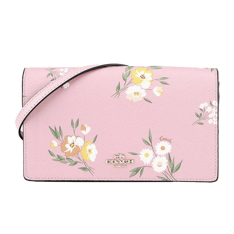 COACH 蔻驰 奢侈品 女士粉色印花皮革单肩斜挎两用包