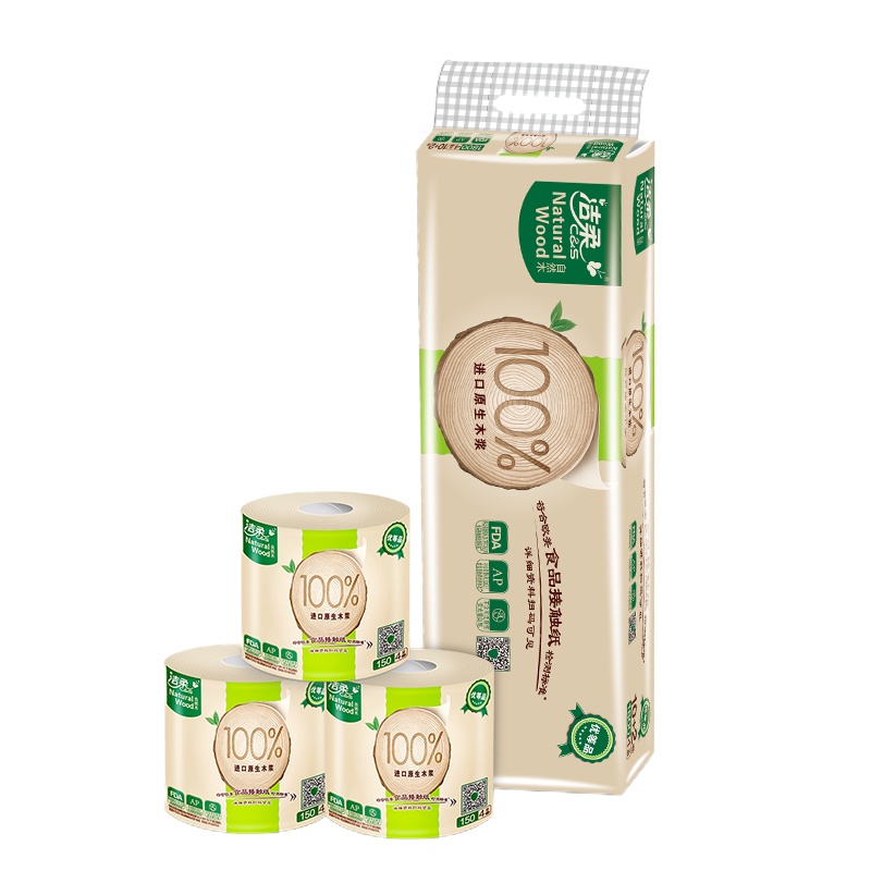 洁柔MJ003-01 卷纸 自然木系列 四层150克( 72卷/箱)有芯卷纸卫生纸厕纸 (XF)