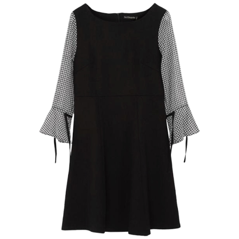 【专柜同款】拉夏贝尔秋冬新款韩版宽松显瘦a字荷叶袖中长款连衣裙女10017609