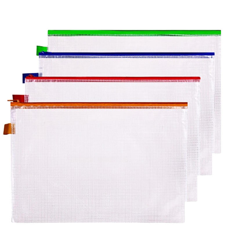得力33182 A4防水网格拉链袋 彩色资料袋文件袋 试卷财务凭证收纳4只4色混装
