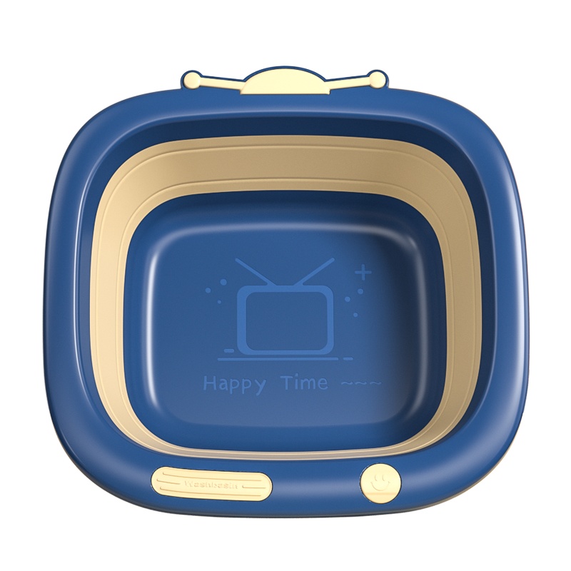 开优米(Kiuimi)婴儿折叠脸盆便携可折叠洗脸盆2个装3洗屁股卡通小电视宝宝小盆子希罗蓝+泊尔粉2个装