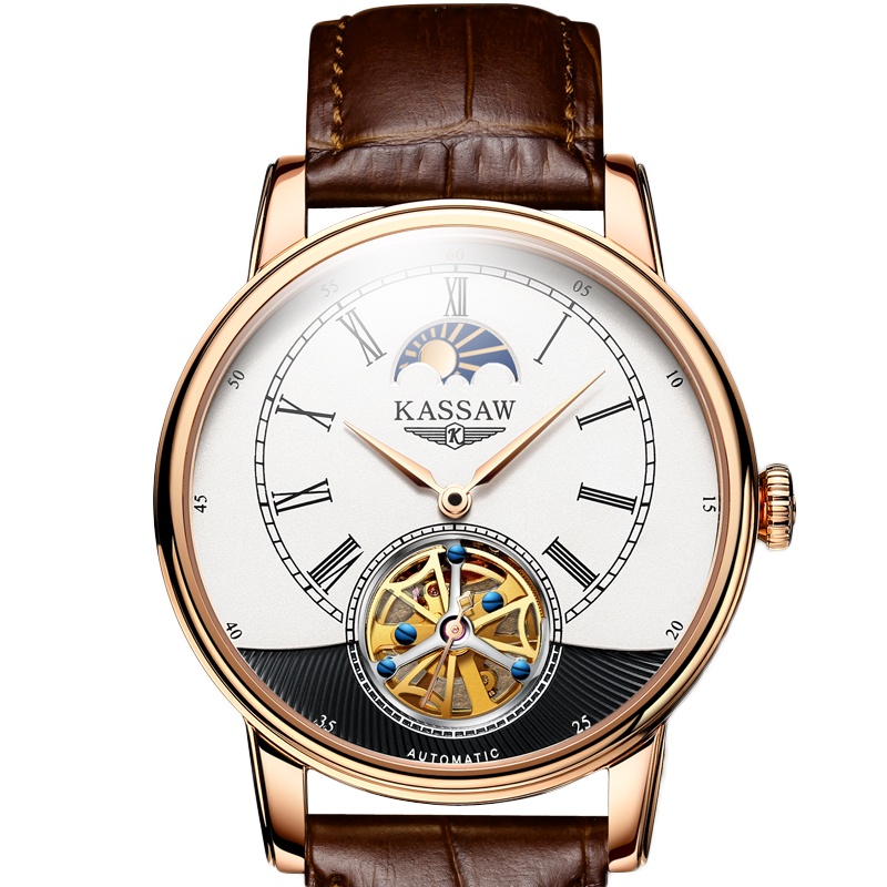 卡梭(KASSAW)手表飞轮镂空男士自动机械表大表盘防水皮带休闲商务时尚大气表SK.K901G