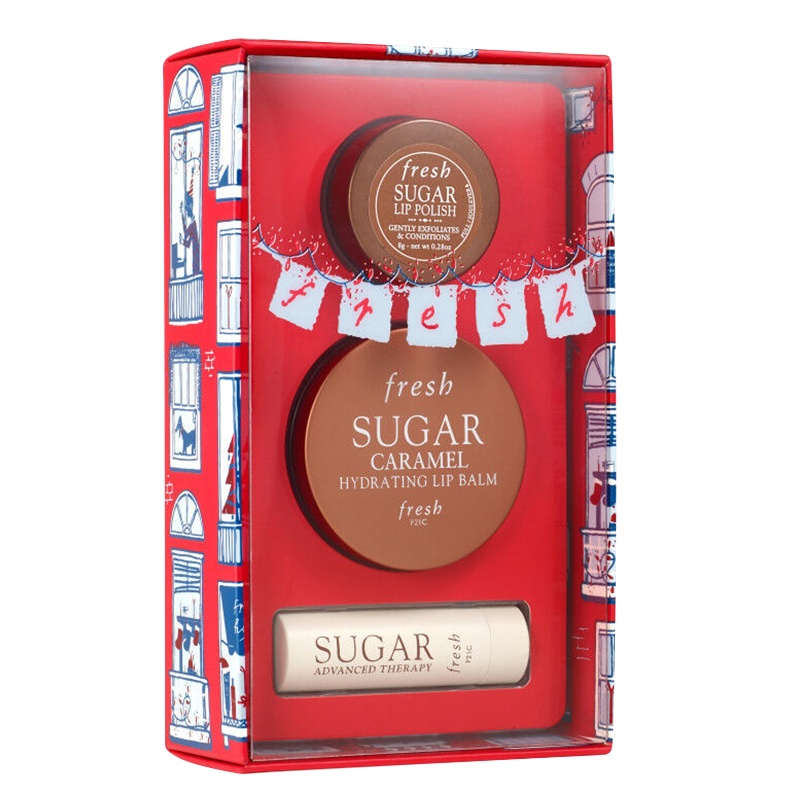 馥蕾诗(FRESH)澄糖日夜修护唇部礼盒(护唇膜6g(焦糖)+ 丰盈唇膏2.2g+澄糖护唇磨砂霜8g)