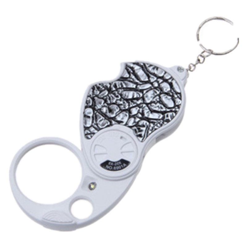 OUJIN 8倍 20倍便携式折叠放大镜 照明灯皮质钥匙扣珠宝镜 古玩字画珠宝鉴定放大镜