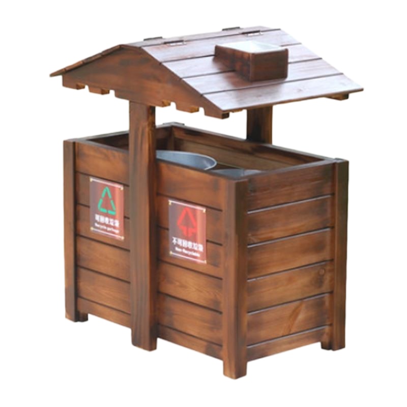 振真ZZ-112户外防腐木垃圾桶公园木质果皮箱园林景区分类仿古实木垃圾箱