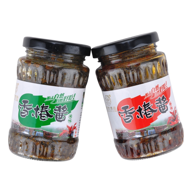 和商臻品香椿鲜椒酱(2瓶原味+2瓶香辣),鲜嫩香椿,营养美味,绿色健康