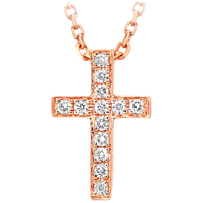 周大福珠宝时尚个性十字架18K金彩金钻石锁骨链坠U129449