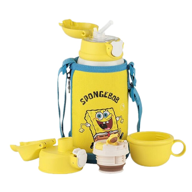 (私人定制)三盖海绵宝宝杯具熊儿童保温杯带吸管儿童水杯316不锈钢内胆儿童保温壶630mlBEDDYBEAR无玩偶