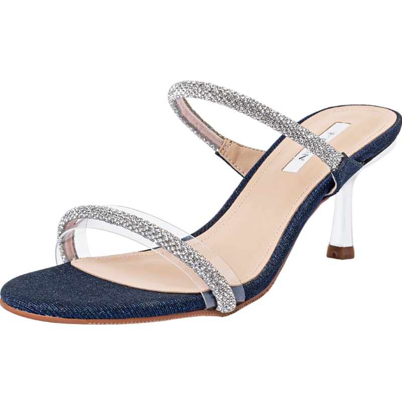 百田森夏季新款星空闪钻凉拖鞋女外穿细高跟仙女风气质拖鞋女