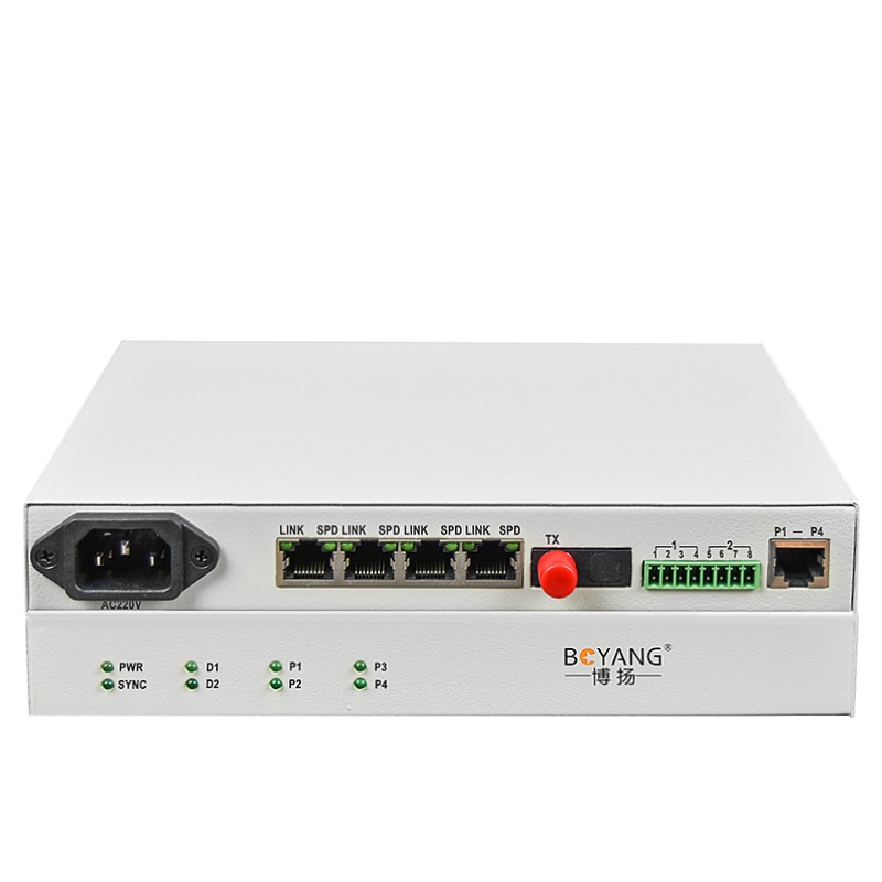 博扬 综合业务电话光端机 2电话+2路磁石+4路百兆以太网物理隔离 单纤20kmFC接口桌面式1对价BY-2P2H4EV
