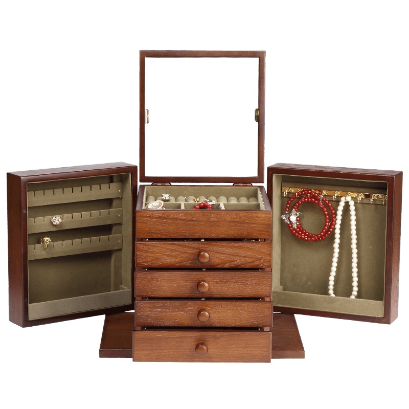 实木饰品首饰盒 耳环钉收纳盒 高档多功能层精致手饰项链架