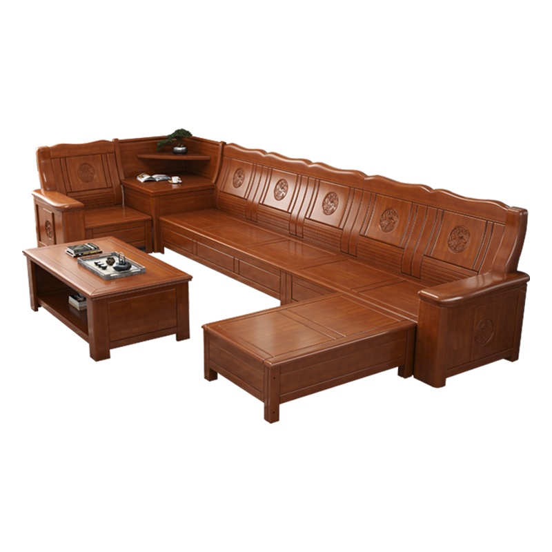 天惠子 沙发 实木沙发组合现代新中式大小客厅木质家具储物中式橡木沙发