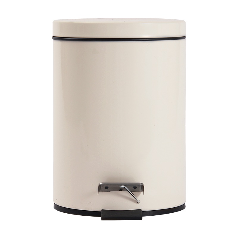 欧润哲 垃圾桶 米白圆形8升静音款 大号家用创意翻盖脚踏式收纳桶酒店办公室清洁桶