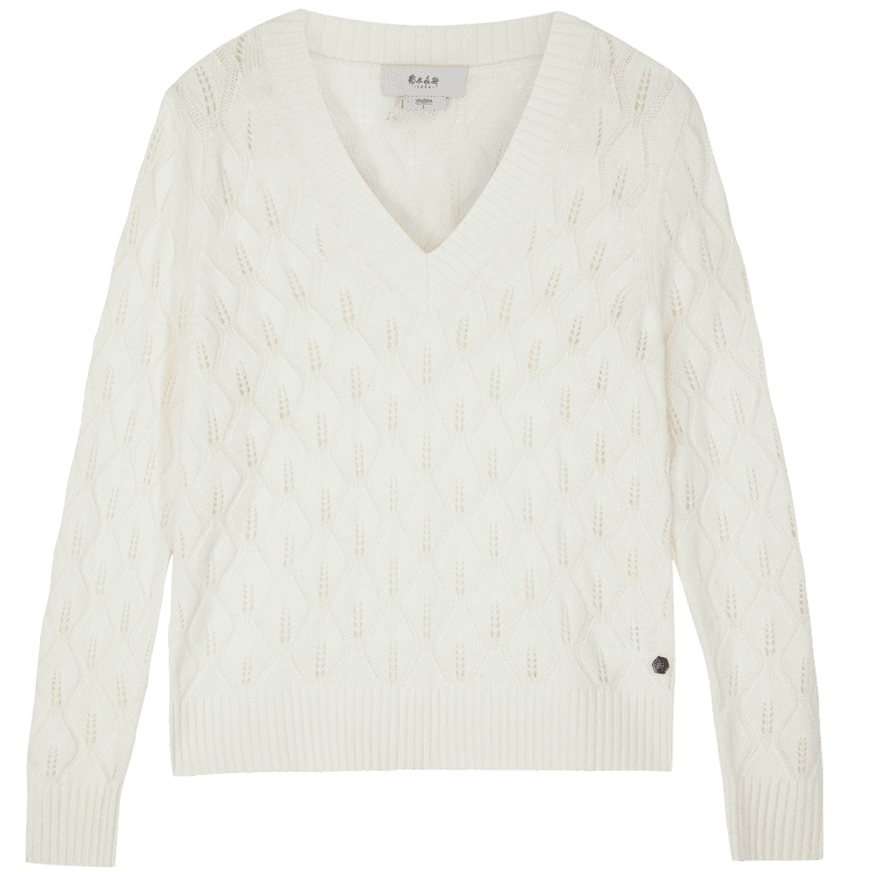 鄂尔多斯1980 秋冬V领翻花女士羊绒衫时尚镂空设计针织衫