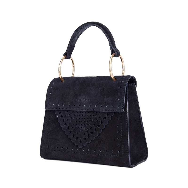 可西奈尔(COCCINELLE)B14LACE系列女士牛皮绒面单肩斜挎包E1C10557701黑色001