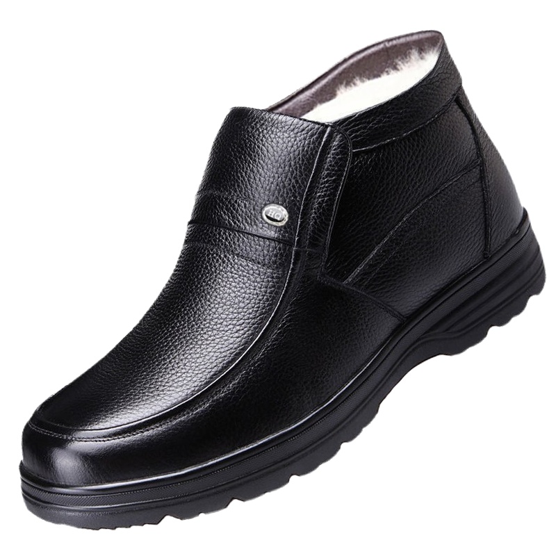 环球冬季皮鞋男防寒保暖中年人爸爸加绒加厚真皮牛皮防滑厚底棉鞋防滑软底