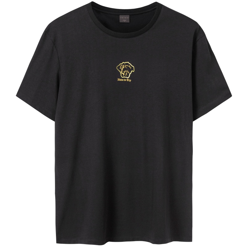 才子男装短袖t恤男2021年夏季新款修身薄款个性国潮刺绣休闲上衣