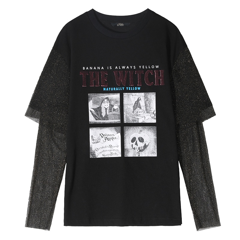 妖精的口袋黑色亮丝假两件T恤2020夏季新款女长袖打底衫心机上衣