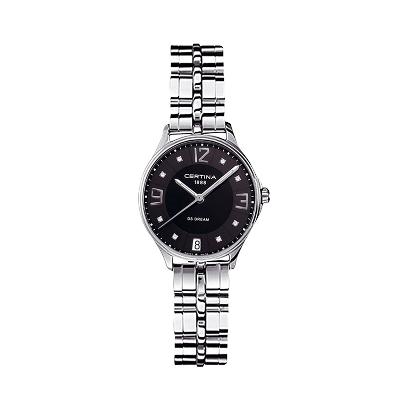 雪铁纳(CERTINA)瑞表 梦想系列 时尚简约 石英女表 30.5mm黑盘钢带 C021.210.11.056.00
