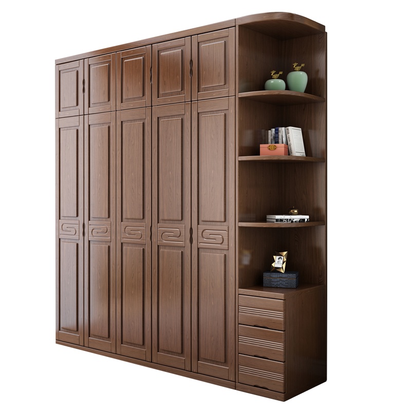 都市名门 现代中式胡桃木衣柜组合卧室大衣柜3456门对开门衣橱现代简约轻奢衣柜