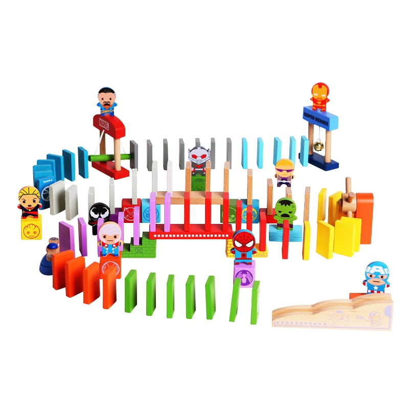 木玩世家复仇者联盟彩色多米诺机关儿童骨牌积木木制玩具男孩女孩玩具