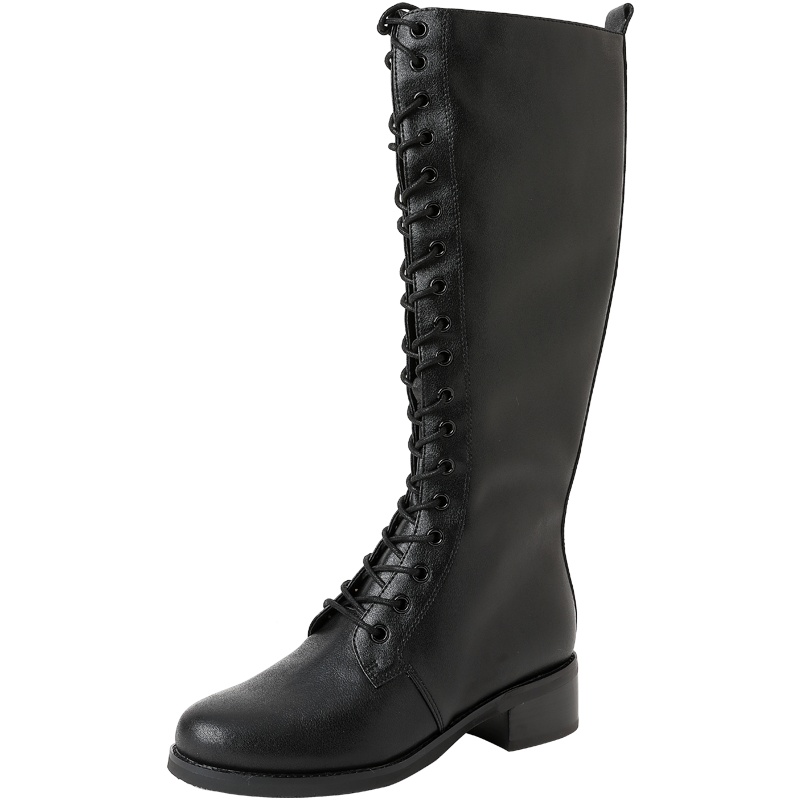 百田森骑士靴女新款百搭长靴女过膝冬季英伦街头风机车靴女