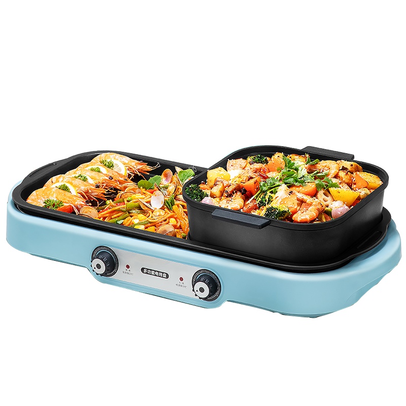 昂爵火锅烧烤涮烤一体锅家用大号多功能鸳鸯电火锅韩式烤肉机烤肉盘涮烤锅无烟可分离式大容量适合2-12个人LZW-1905