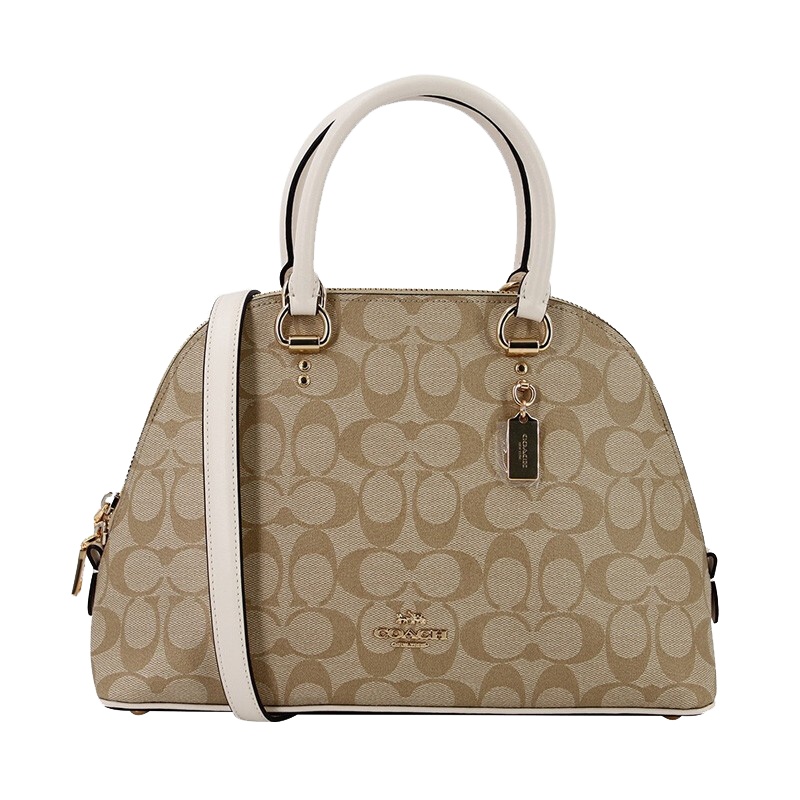 蔻驰 COACH 品 女士时尚经典卡其白PVC配皮手提单肩斜挎贝壳包送女友 2558 IMDQC礼物