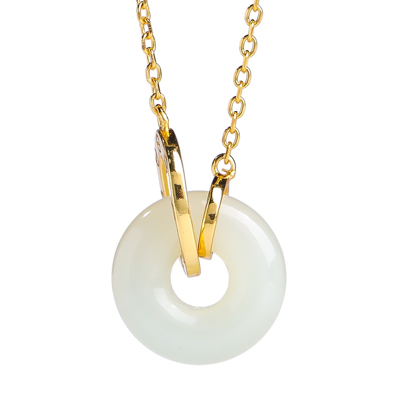 印象眸 S925银镶和田玉白玉平安扣女款玉石挂件 附送证书