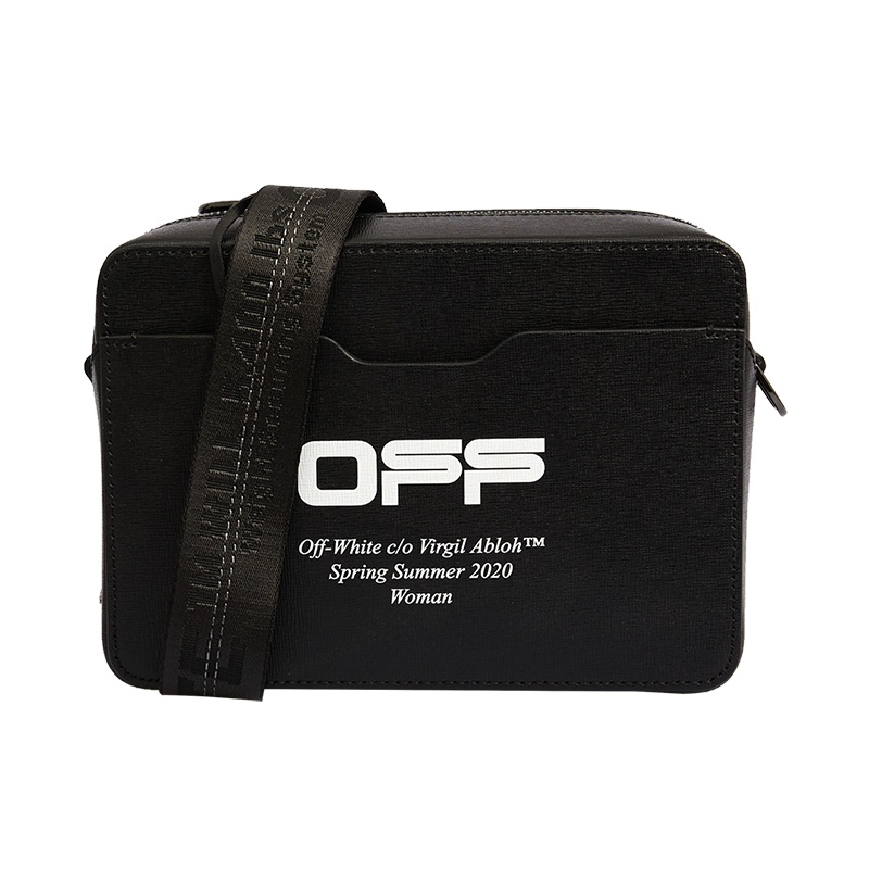 OFF WHITE 2020新款 女士Logo印花牛皮腰包单肩斜挎包黑色