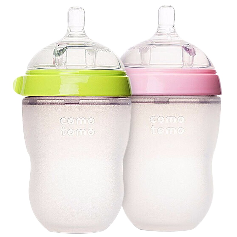 可么多么Comotomo 婴儿硅胶宽口径奶瓶粉红250ml+绿色250ml