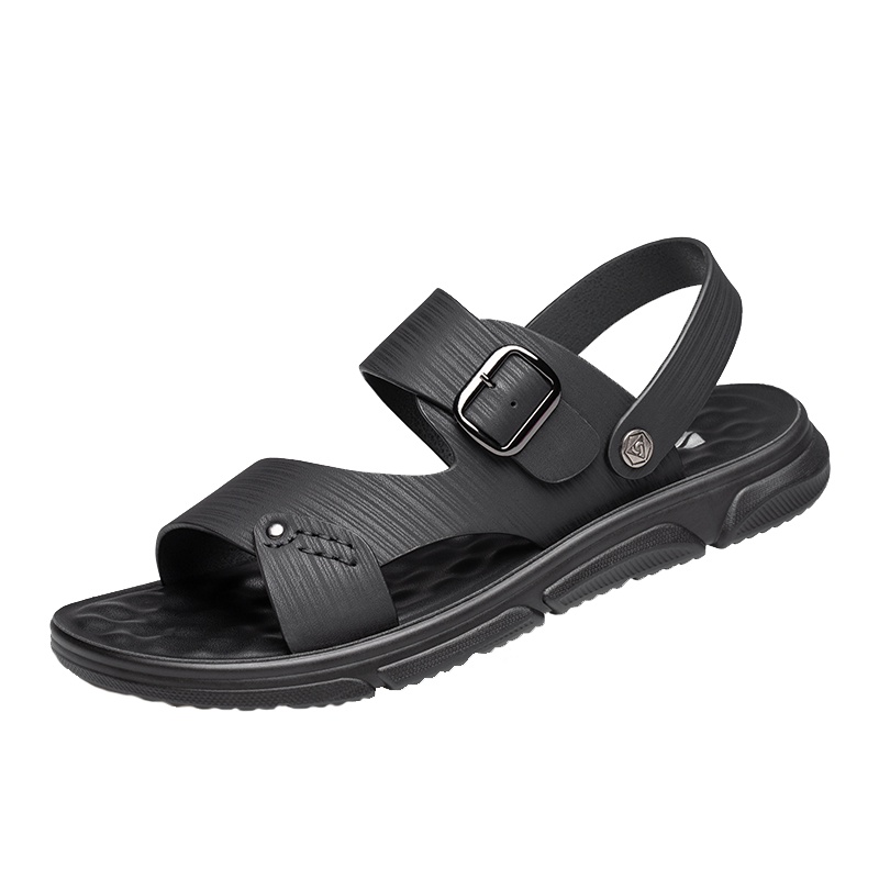 牧伦奴仕(MULUNUSHI)夏季新款沙滩鞋男士凉鞋透气舒适皮凉鞋两用拖鞋二层牛皮(除牛反绒)凉拖英伦男鞋潮黑55910