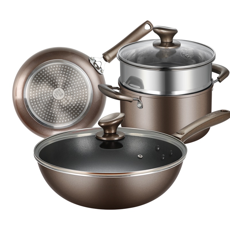 炊大皇套装锅家用不粘炒锅煎锅汤锅三件套厨房少油烟易清洁锅具电磁炉燃气灶通用 TZ03FW