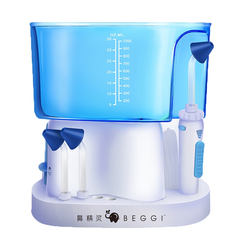 鼻精灵 电动洗鼻器套装(4.65g*120包洗鼻盐+量杯+搅拌棒+温度贴+纸巾)NC60F 成人儿童鼻炎脉冲式鼻腔冲洗器