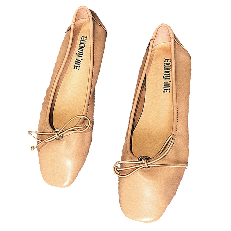 圆头蝴蝶扣平底鞋