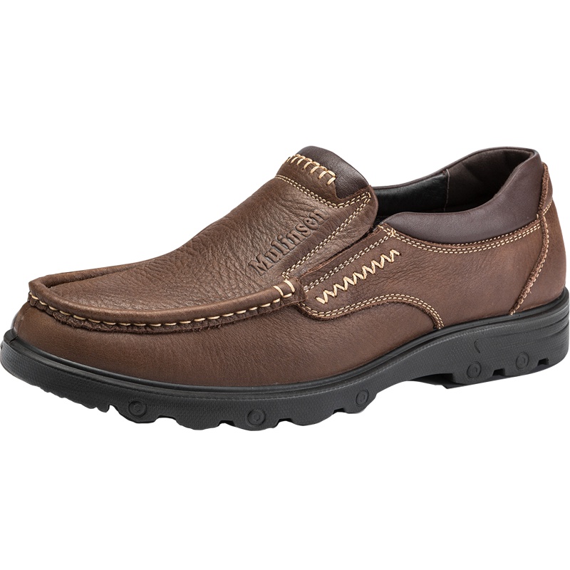 木林森 男鞋春秋商务休闲皮鞋牛皮英伦男士皮鞋套脚休闲鞋