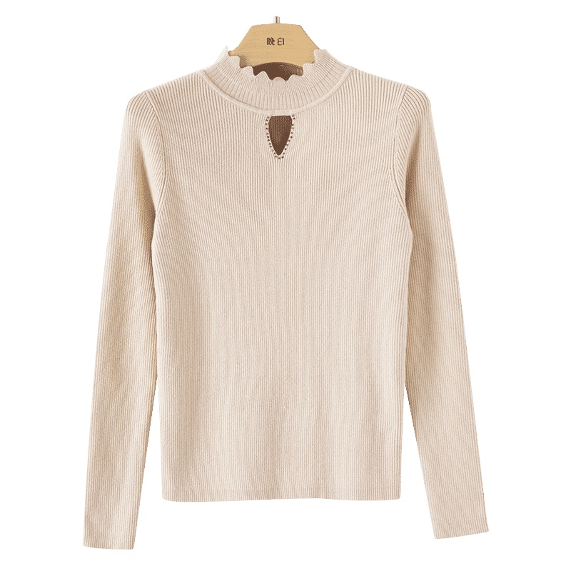 晚白2020冬季新品立领长袖纯色修身显瘦百搭毛衣打底衫针织衫女