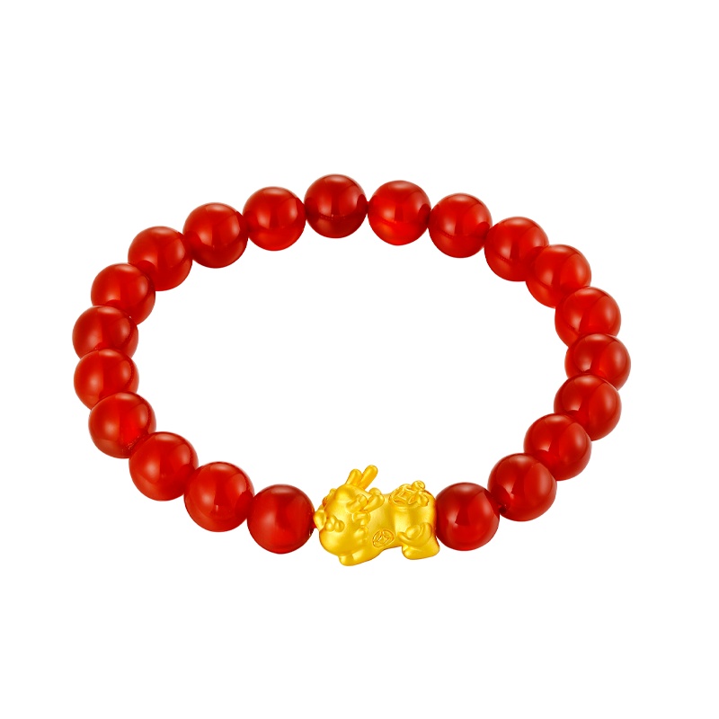 周贝贝珠宝 萌宠貔貅 黄金足金3D硬金红玛瑙手链手串 ZHJS0004