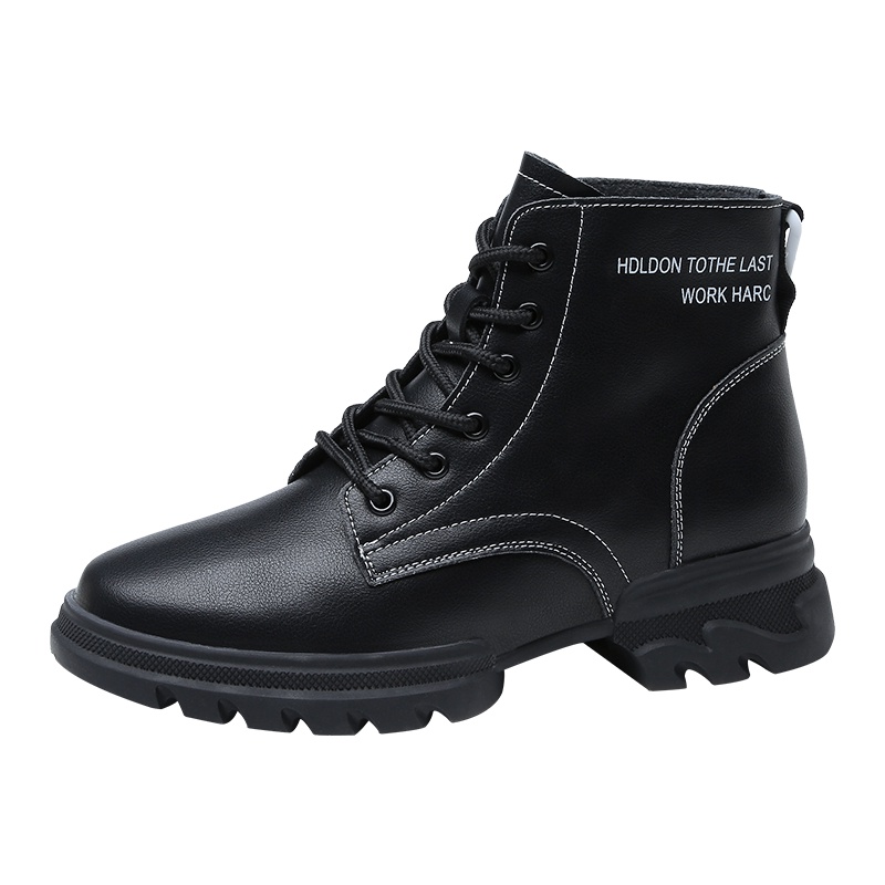 PLAYBOY/花花公子秋季休闲简约纯色英文字母系带设计圆头粗跟时尚马丁靴女K11089192