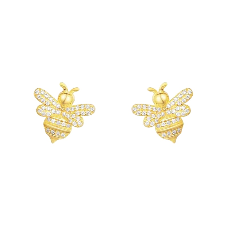 APM Monaco蜜蜂银镶晶钻耳钉女 个性简约耳饰 迷你耳骨钉
