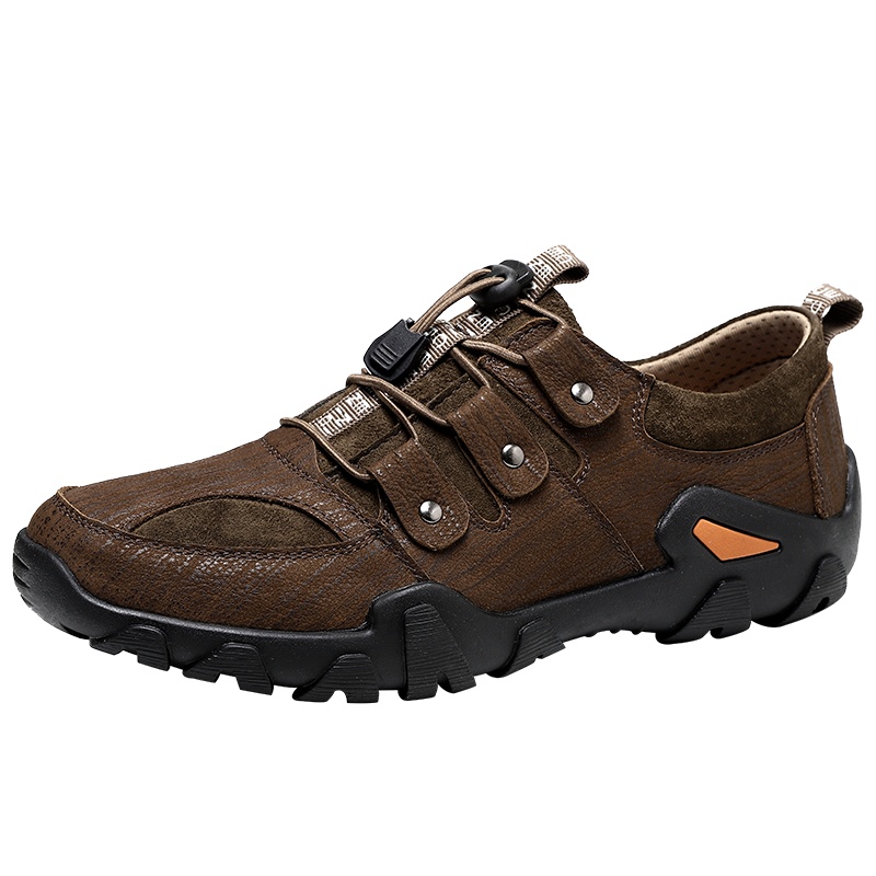 YIBULUOTUO男鞋2021秋季透气真皮休闲皮鞋户外防滑登山鞋防水运动徒步鞋爸爸鞋