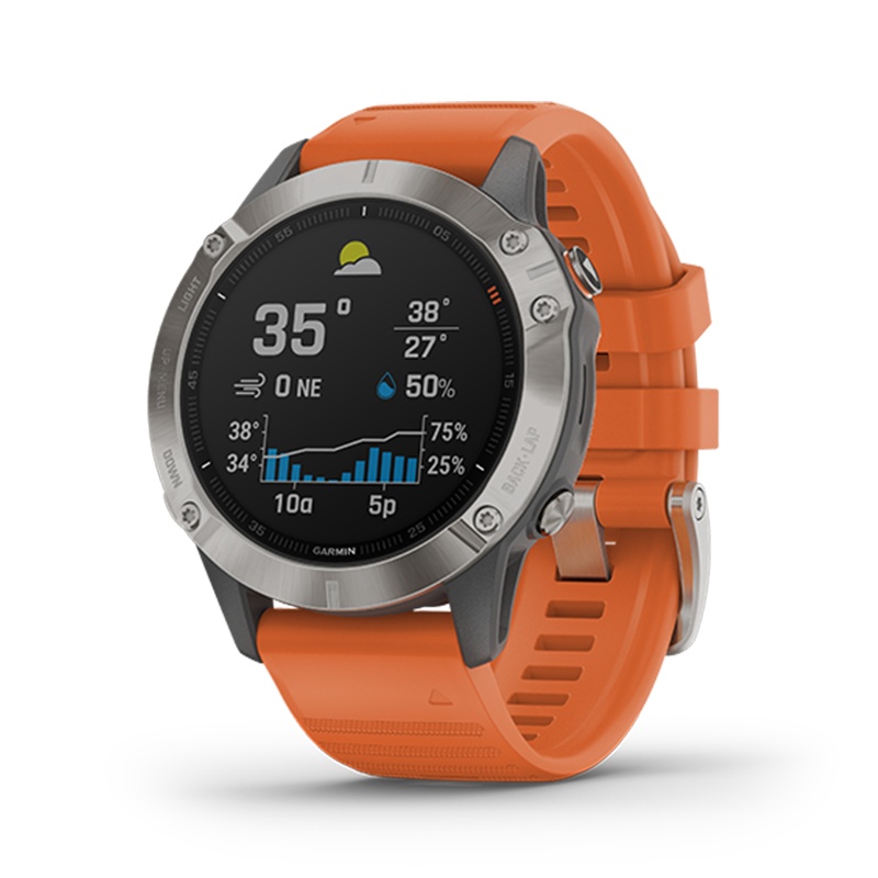 佳明（GARMIN）Fenix 6 Pro 蓝宝石钛合金灰色表圈GPS橙色表带运动户外智能心率多功能跑步手表中文版