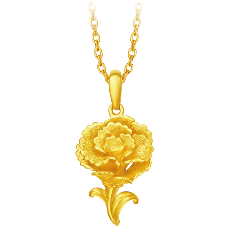 周大福花月佳期康乃馨足金黄金吊坠计价（足金工费128元）F206441