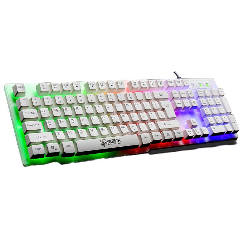 德意龙幽灵战士 金属底板 悬浮键帽 可切换彩虹背光 机械手感游戏键盘 USB有线游戏键盘