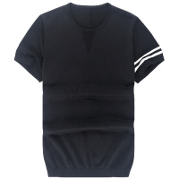 布先生短袖T恤 男士条纹全棉圆领针织衫 纯色休闲体恤男AT10189