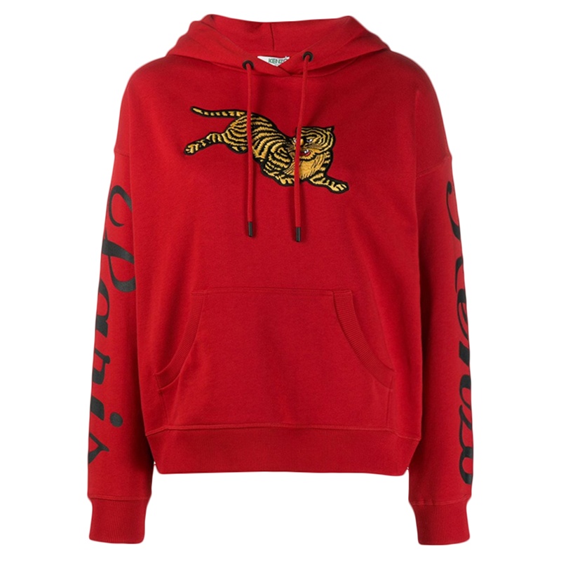 [直营]KENZO 高田贤三 女装 女士棉质老虎图案印花连帽卫衣帽衫