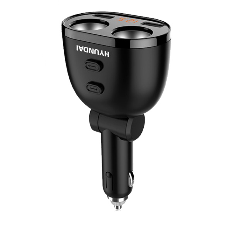 现代 HYUNDAI 车载充电器 快速车充点烟器双USB一拖四双点烟扩展器 智能电压检测 黑色 HY-16