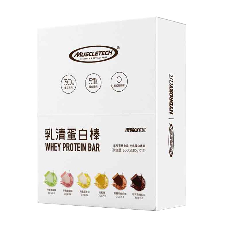 MUSCLETECH肌肉科技苏宁自营乳清蛋白棒健身粉代餐棒饱腹能量棒12支官方正品